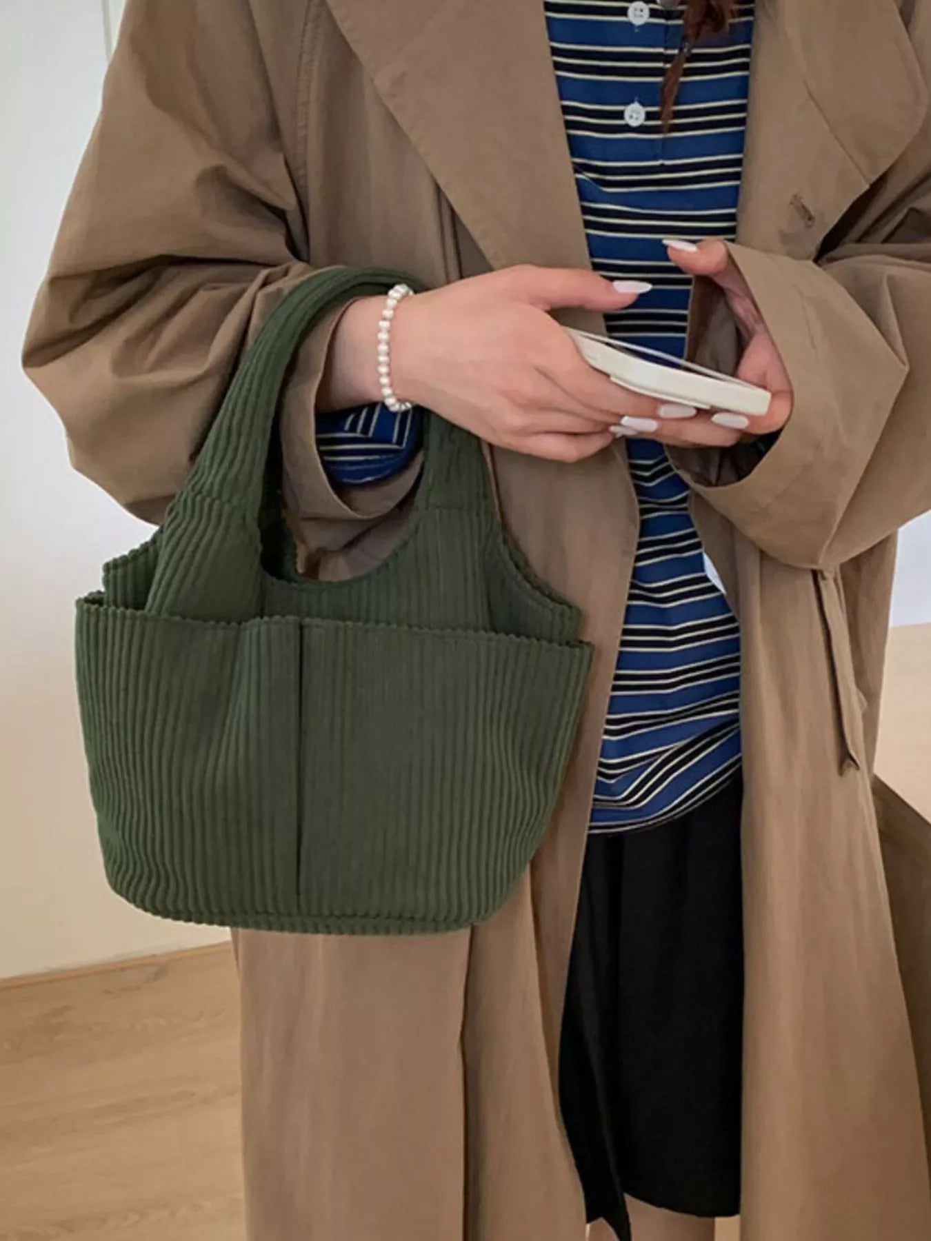 Corduroy Handbag With Classic Silhouette - Southern Shores Clothing