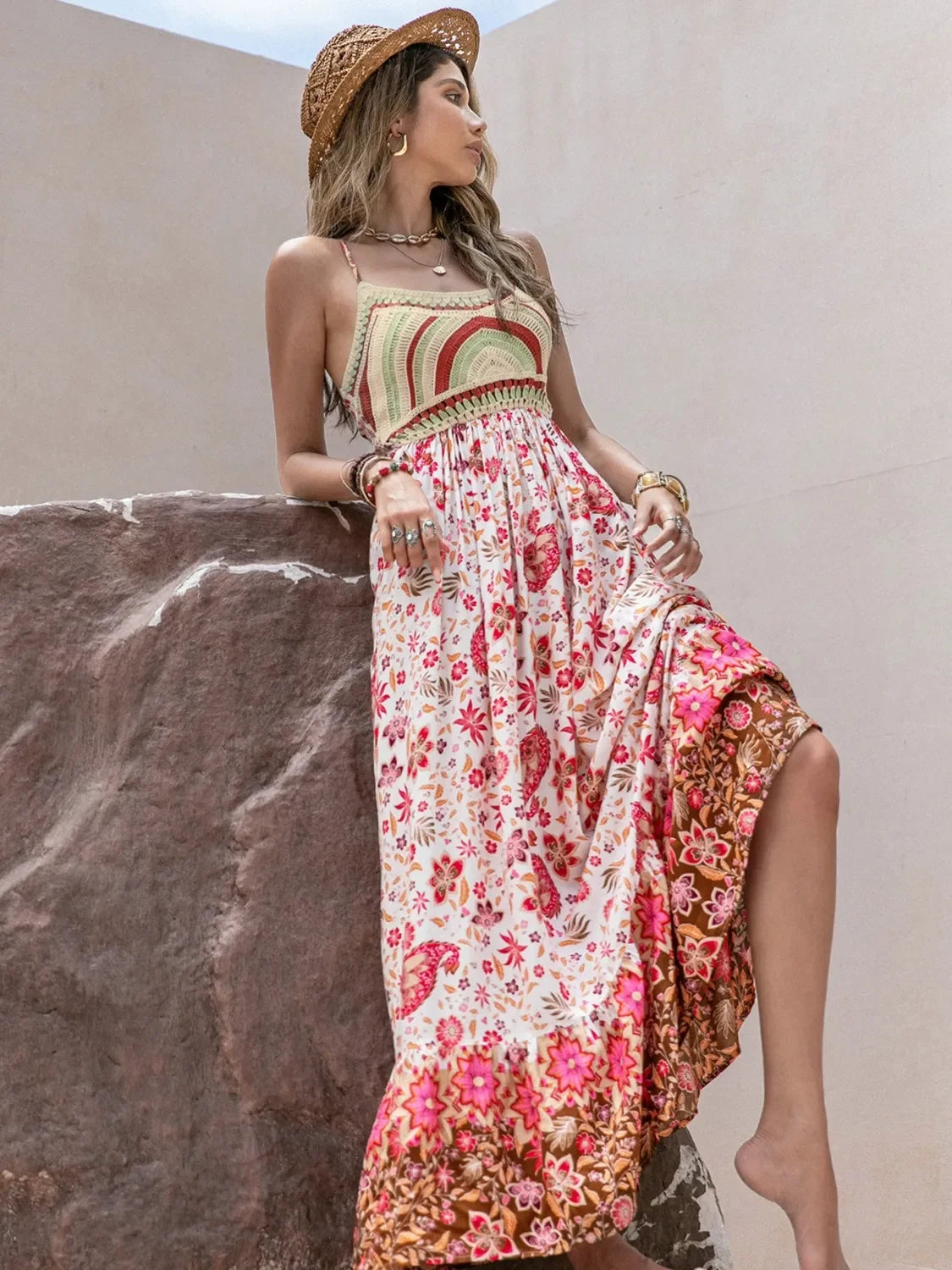 Printed Cami Dress With Scoop Neck In Viscose Fabric Dress - Southern Shores Clothing