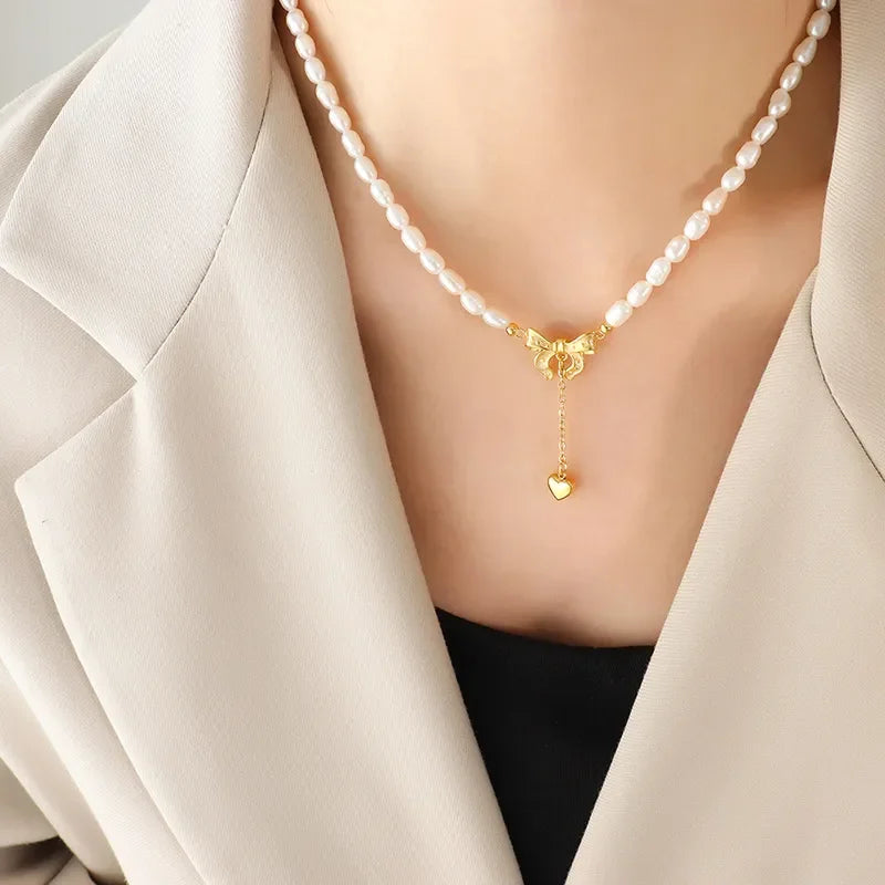 Hypoallergenic Freshwater Pearl Heart Necklace Titanium Steel - Southern Shores Clothing