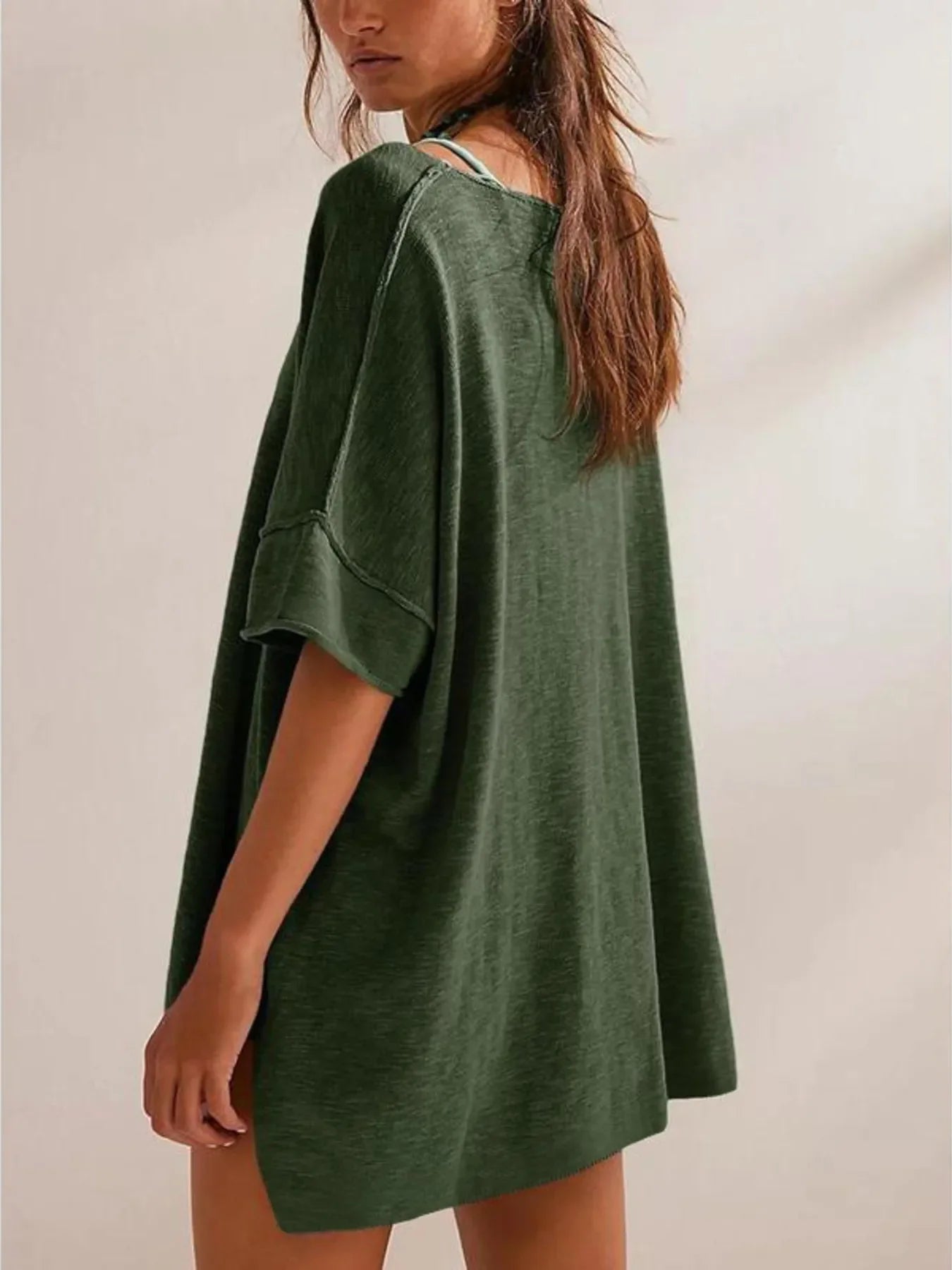 Oversized Round Neck Drop Shoulder Stretchy T Shirt - Southern Shores Clothing