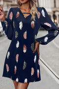 Feather Print V-Neck Dress - Southern Shores Clothing