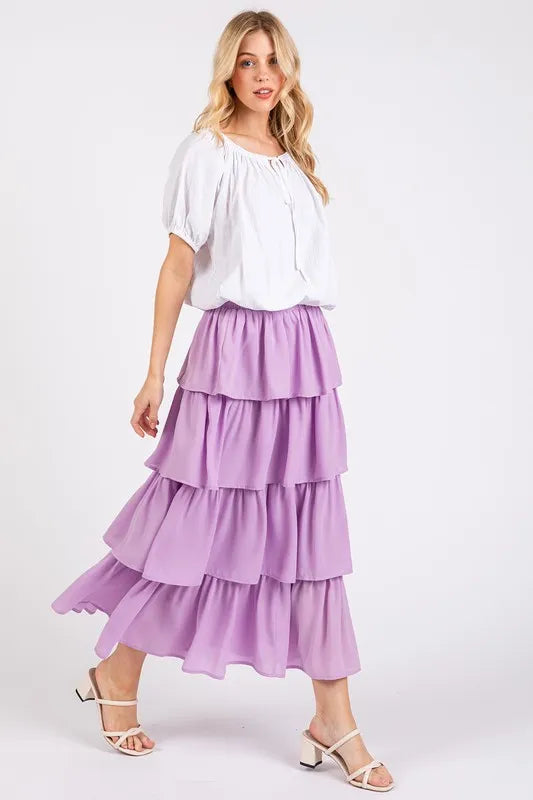 Coastal Mittoshop Chiffon Ruffle Layer Elastic Waist Midi Skirt