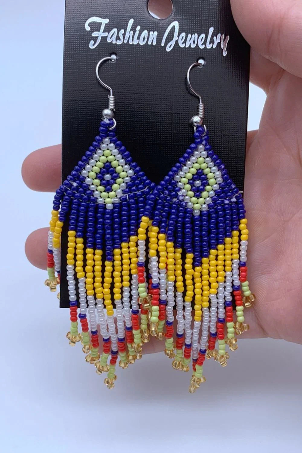 Beaded Dangle Earrings Diamond Fringe Boho Style Jewelry - Southern Shores Clothing