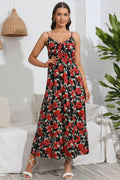 Rose Print Spaghetti Strap Sweetheart Neck Dress - Southern Shores Clothing