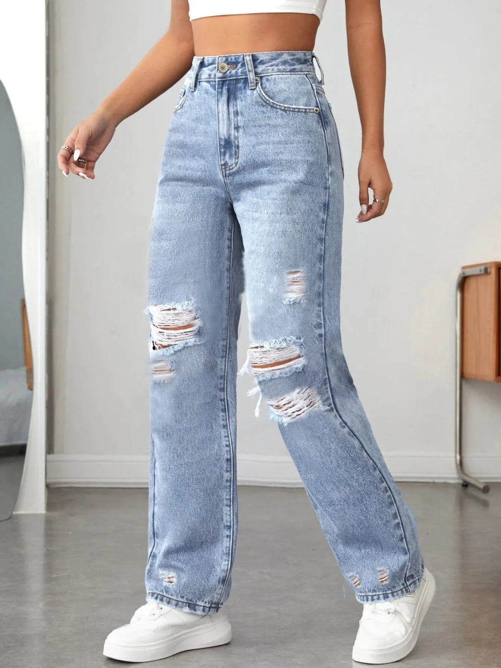 Coastal Distressed High Waisted Jeans for Women