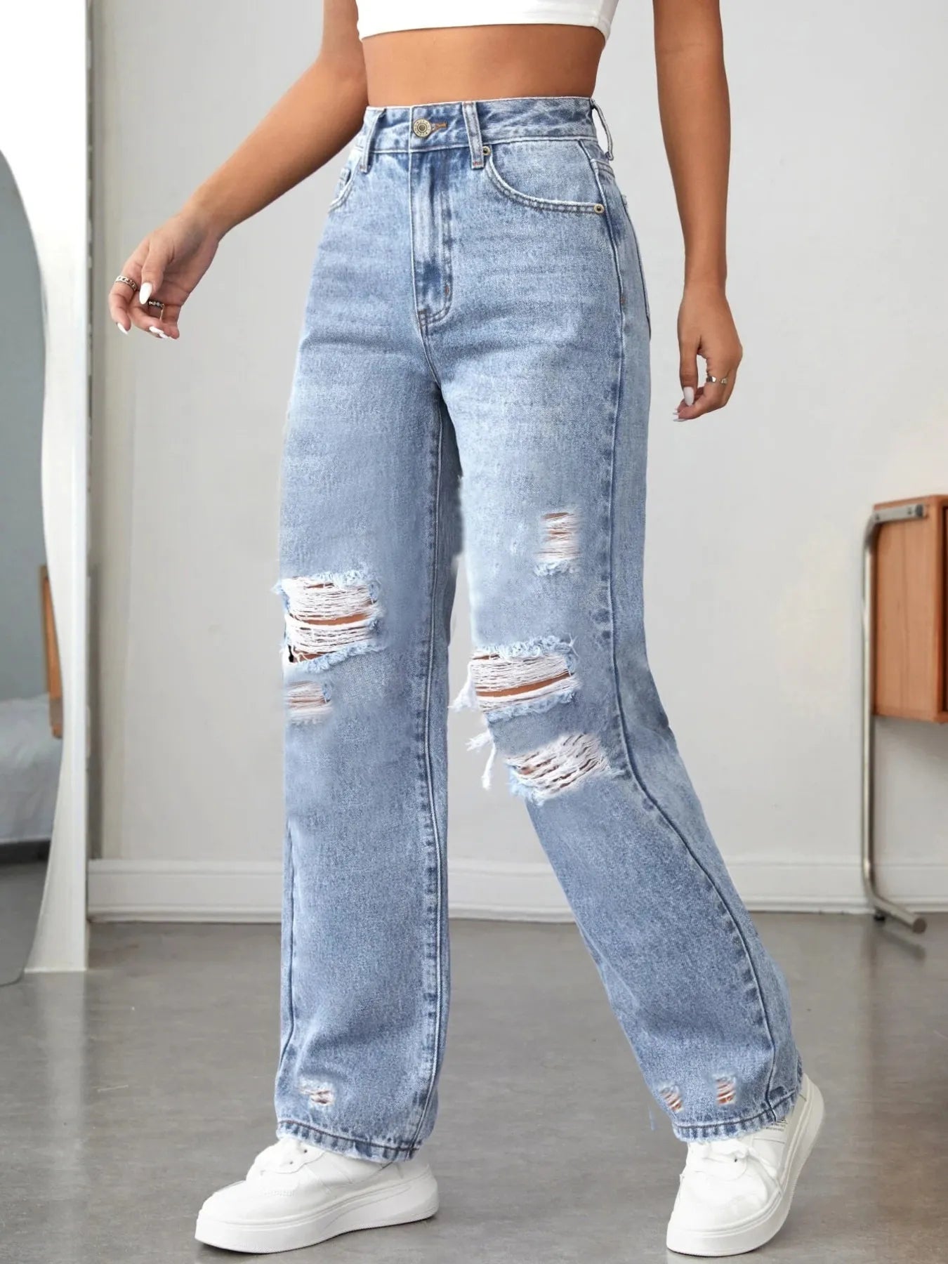 Coastal Distressed High Waisted Jeans for Women