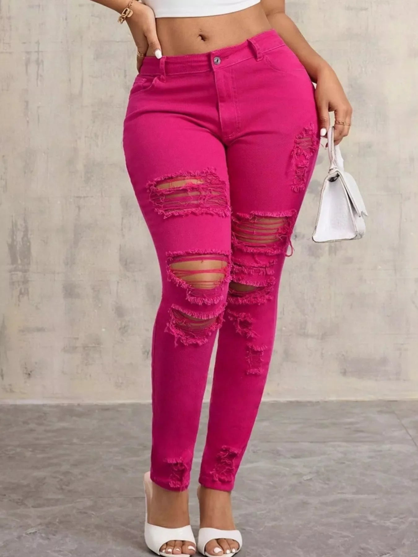 Coastal High Waisted Distressed Skinny Stretch Jeans - Southern Shores Clothing