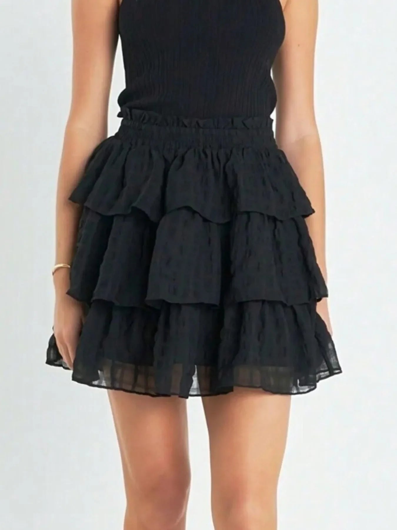 Tiered Ruffle Layered Mini Skirt With Smocked Waist - Southern Shores Clothing