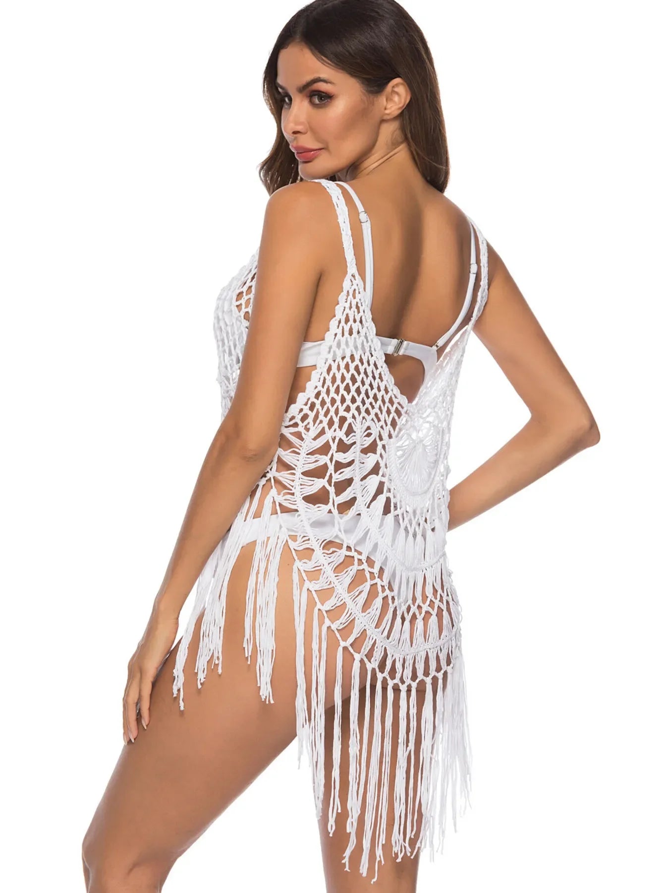 Lightweight Crochet Fringe Beach Cover Up One Size - Southern Shores Clothing