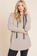 Contrast Drawstring Drop Shoulder Knit Hoodie - Southern Shores Clothing