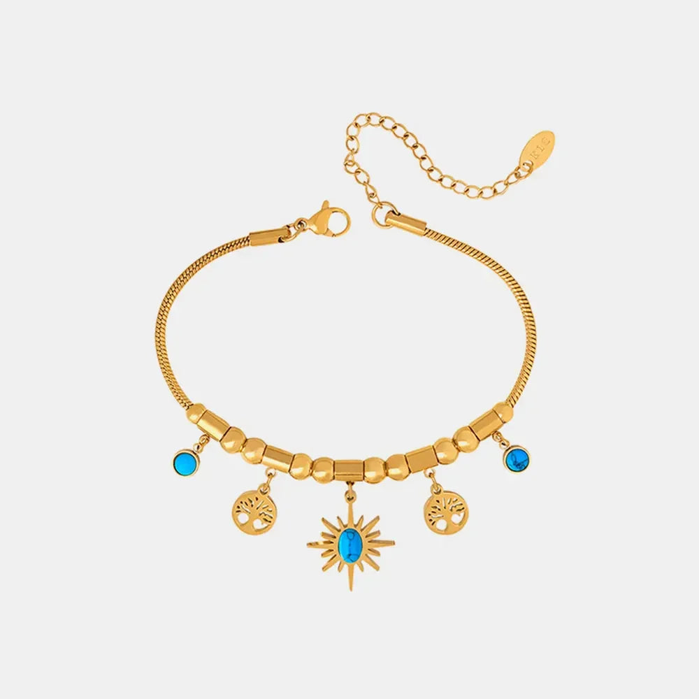 Gold Plated Titanium Steel Charm Bracelet Turquoise Accents - Southern Shores Clothing