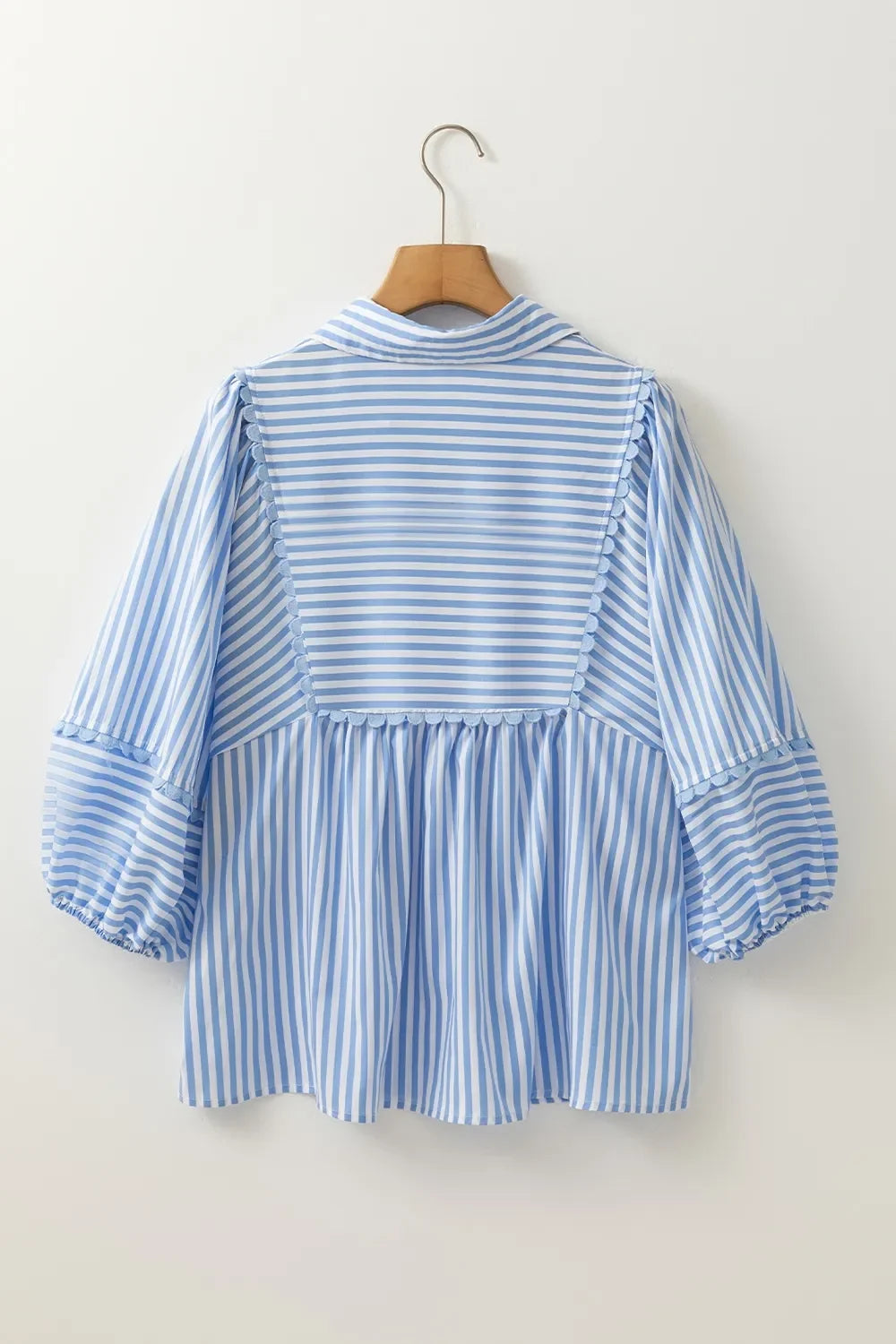 Striped Notched Three Quarter Sleeve Blouse Polyester - Southern Shores Clothing