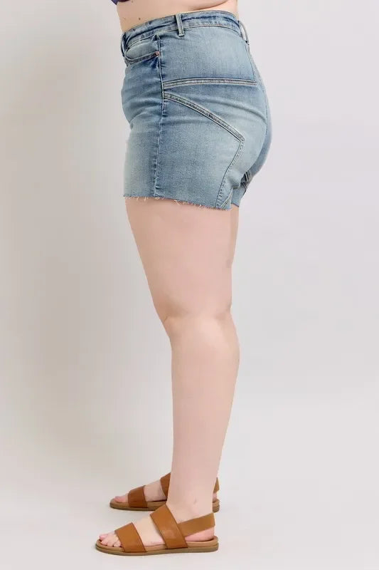Plus Size Star Seam High Waist Denim Shorts - Southern Shores Clothing