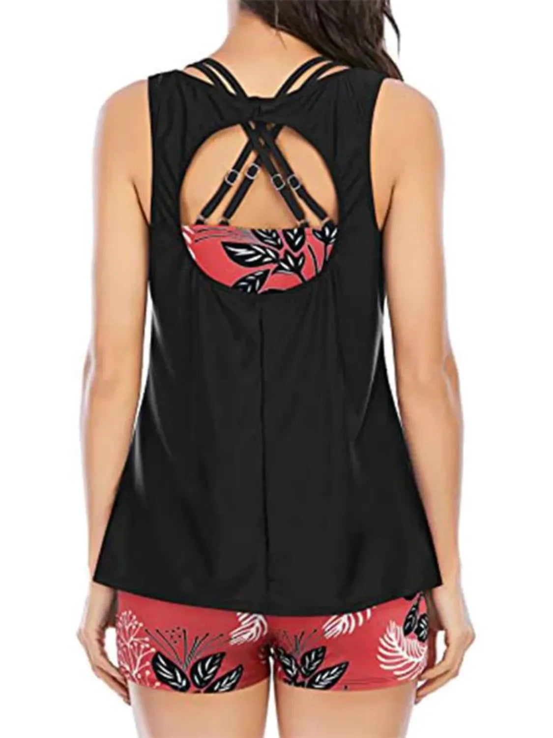 Cutout Printed Round Neck Three-Piece Leopard Print Swim Set - Southern Shores Clothing