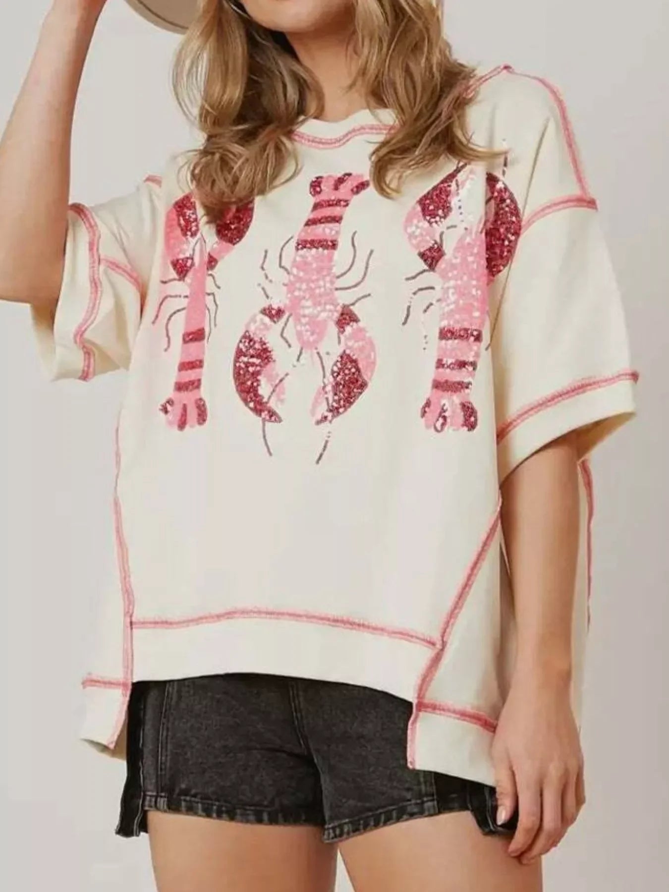 Sequin Lobster Half Sleeve T-Shirt - Southern Shores Clothing