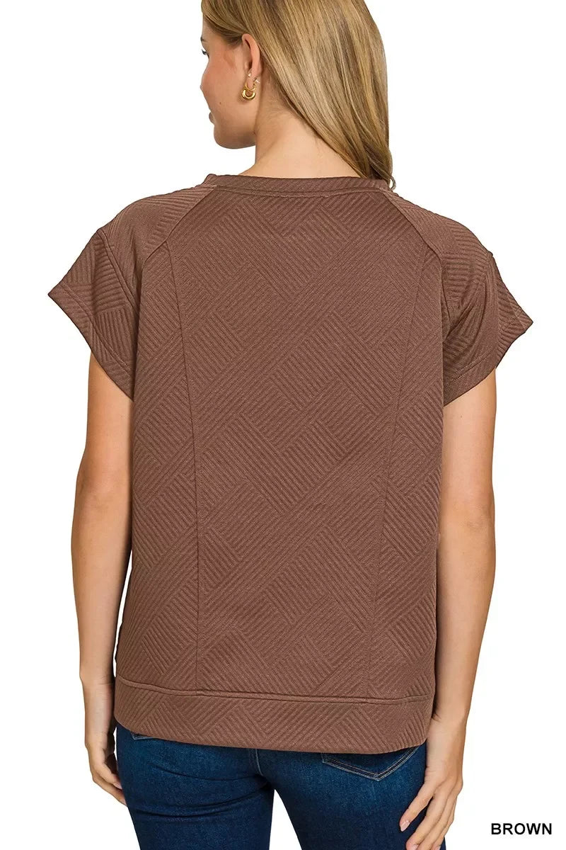 Textured Knit Jacquard Short Sleeve Top Lightweight - Southern Shores Clothing