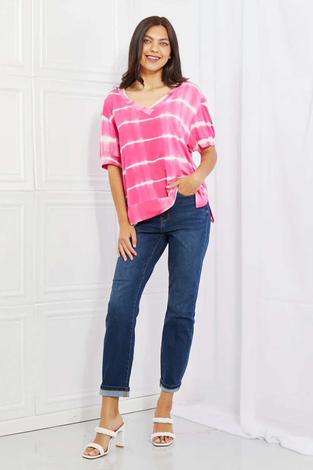 Oversized V Neck Striped Tee With Relaxed Fit - Southern Shores Clothing