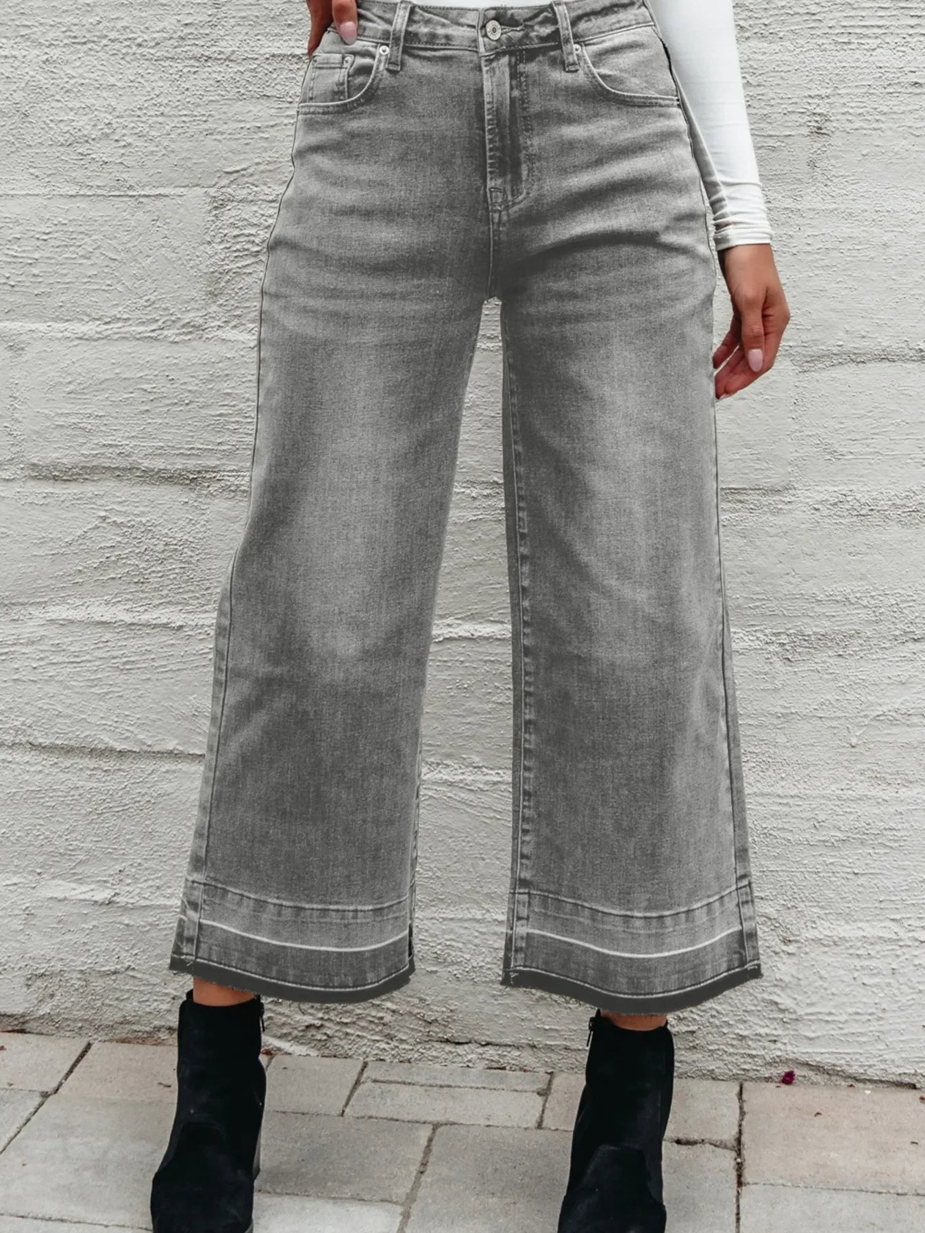Beachside High Waist Wide Leg Washed Denim Jeans - Southern Shores Clothing