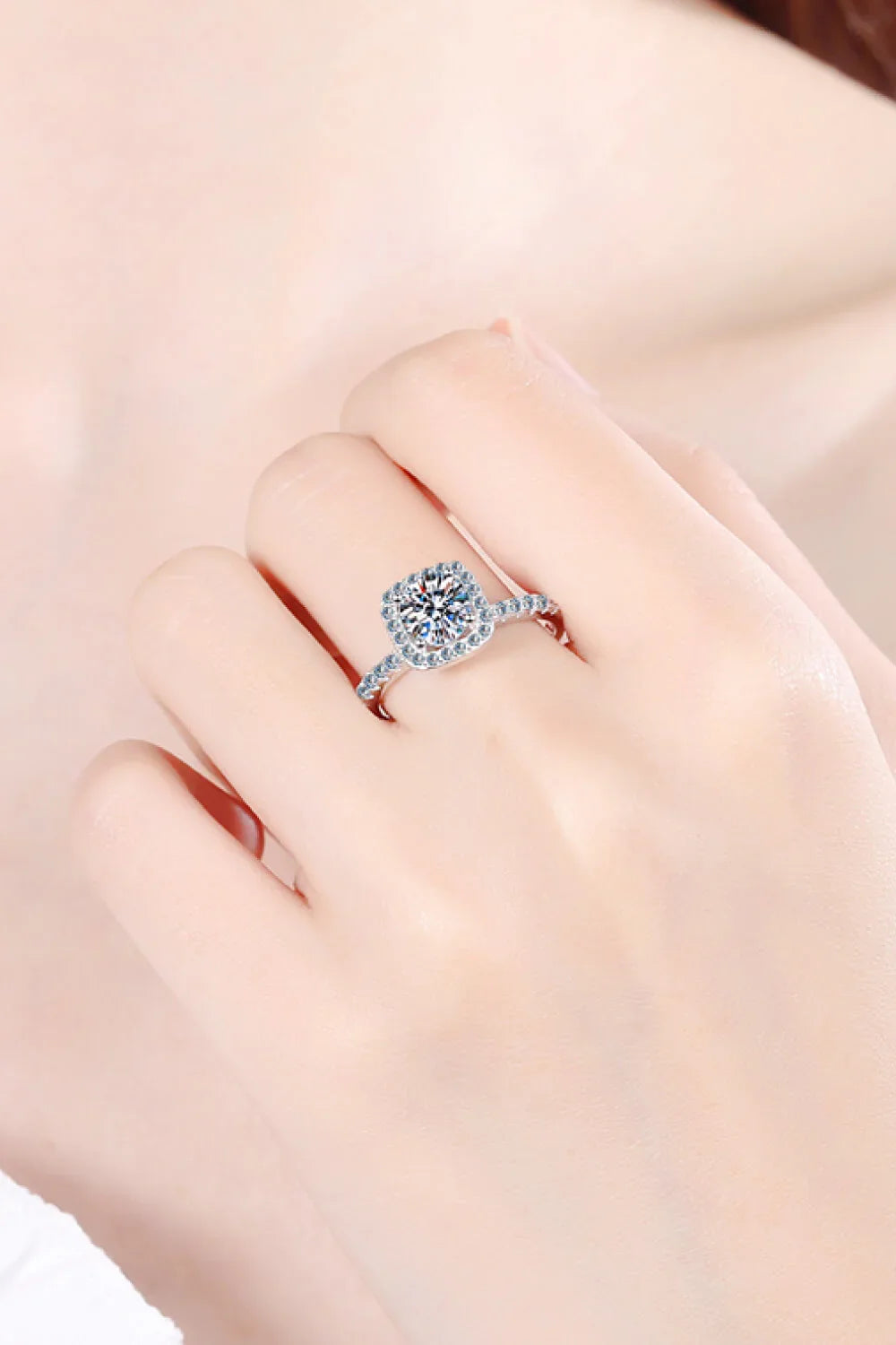 Square Moissanite Ring, Rhodium Plated Sterling Silver - Southern Shores Clothing
