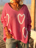 Heart V-Neck Dropped Shoulder Sweater | Southern Shores Clothing - Southern Shores Clothing