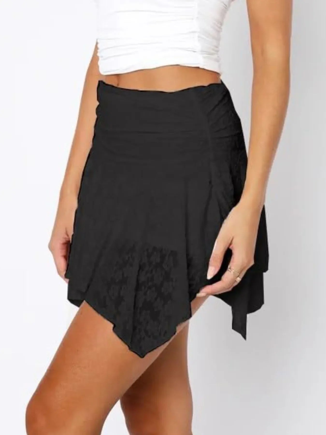 Asymmetric Hem Lace Ruffle Mini Skirt Partially Lined - Southern Shores Clothing