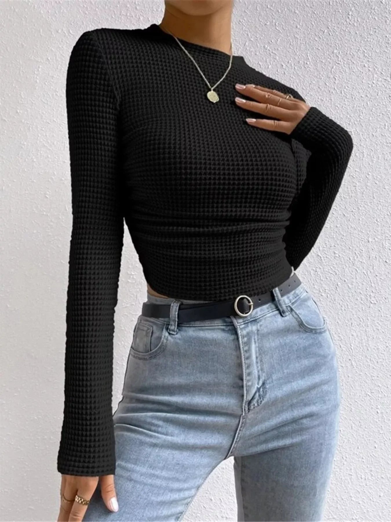 Waffle Knit Long Sleeve T-Shirt - Southern Shores Clothing