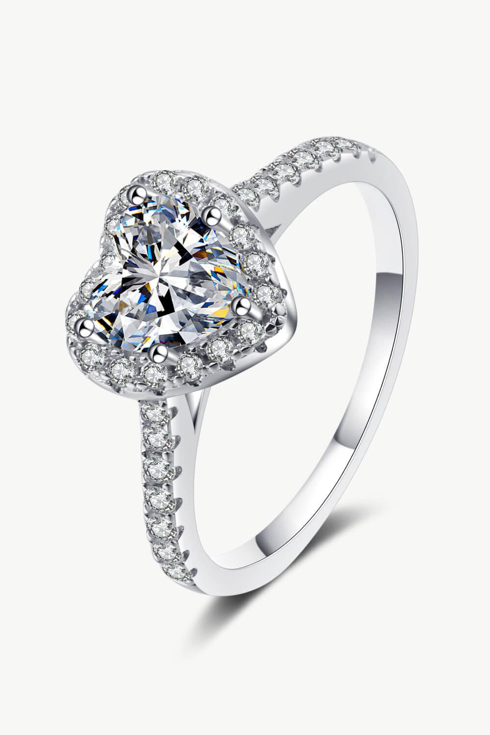 1 Carat Heart Shaped Moissanite Ring In Sterling Silver - Southern Shores Clothing