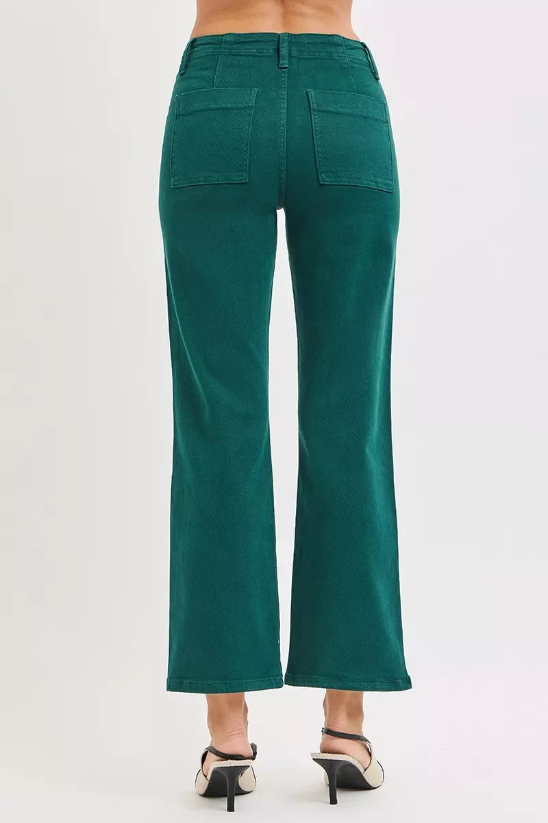 High Rise Ankle Flare Denim Jeans With Patch Pockets - Southern Shores Clothing