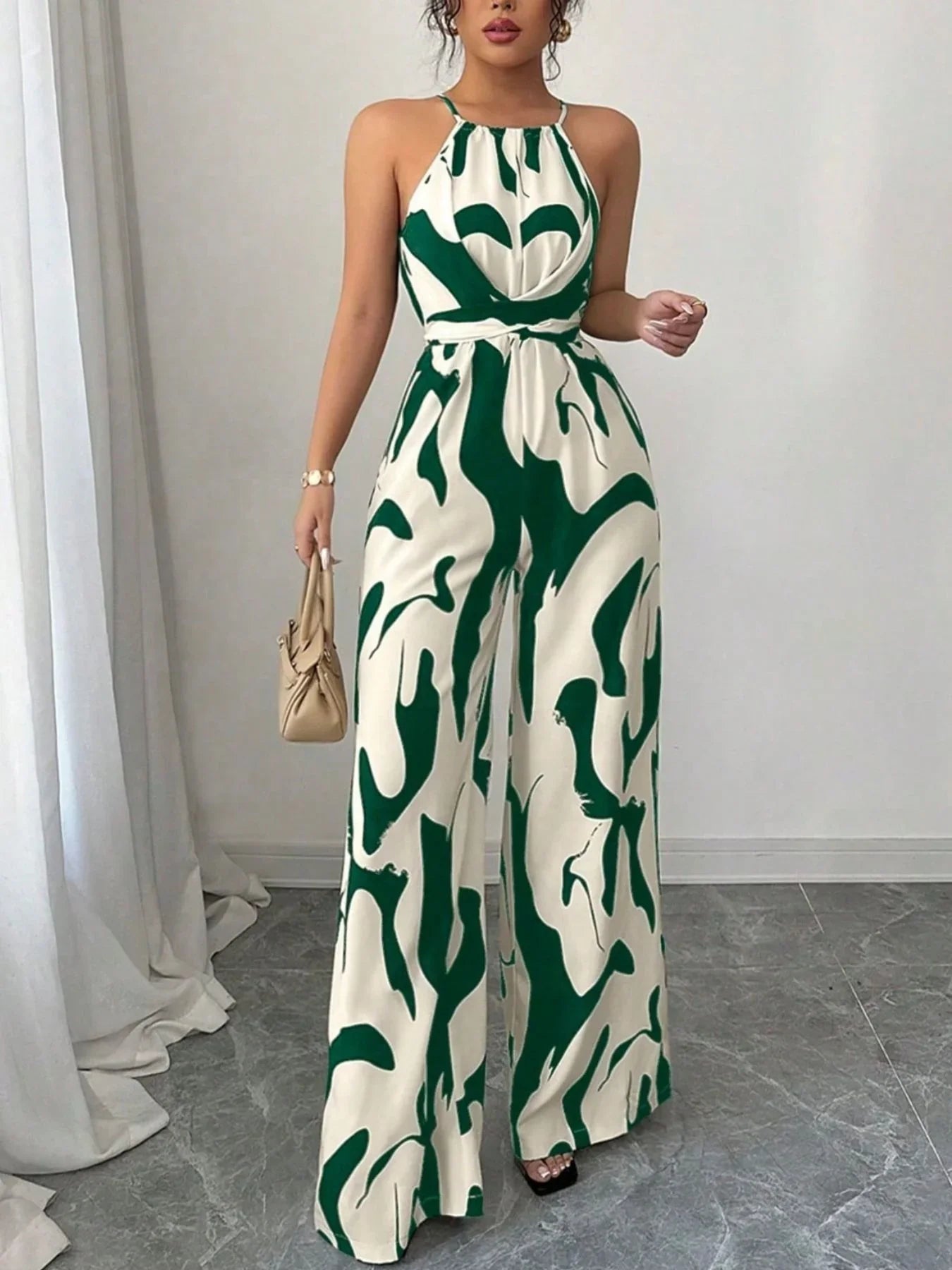 Abstract Print Sleeveless Wide Leg Jumpsuit - Southern Shores Clothing