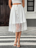 Lace Hem Midi Skirt With Partial Lining Detail - Southern Shores Clothing