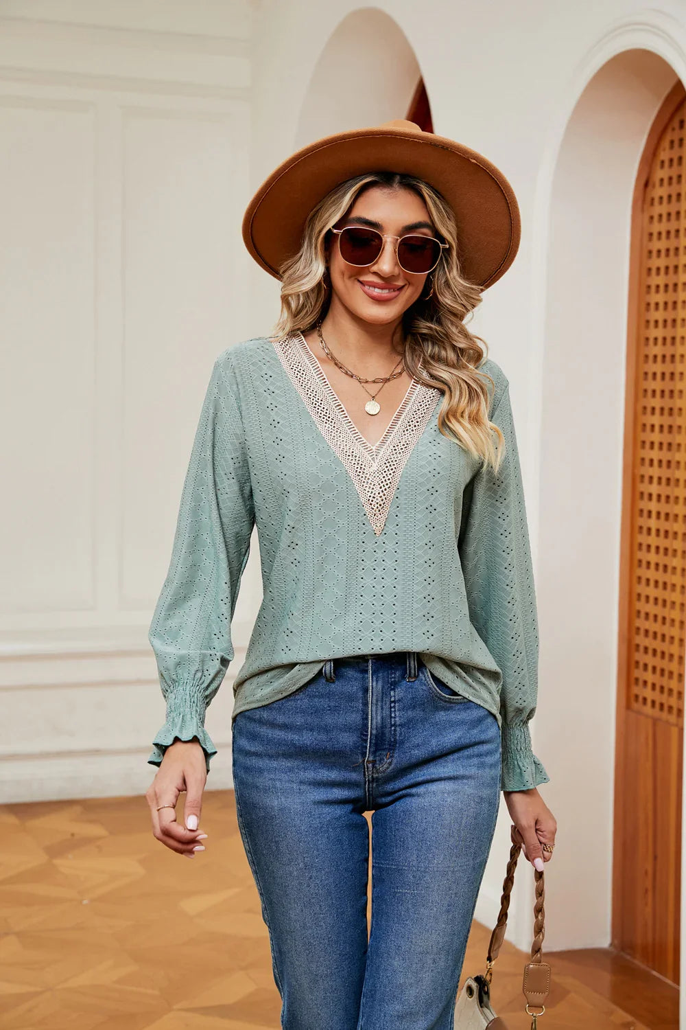 Southern Shores Clothing Slightly Stretchy Flounce Sleeve Blouse With Rayon Blend Fabric - Southern Shores Clothing