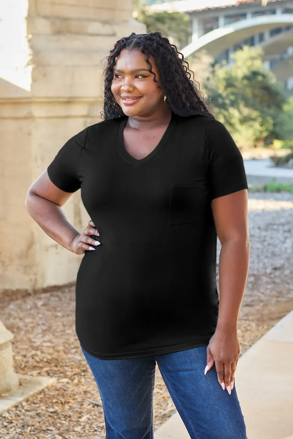 Basic Bae Bamboo Full Size V-Neck Short Sleeve T-Shirt - Southern Shores Clothing