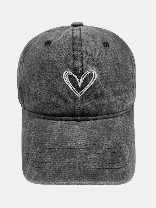 Washed Heart Embroidered Baseball Cap One Size
