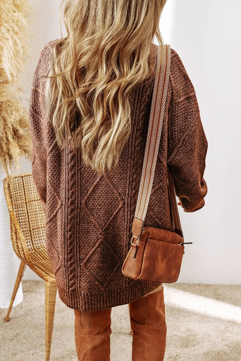 Casual Cable-Knit Round Neck Sweater Dress - Southern Shores Clothing