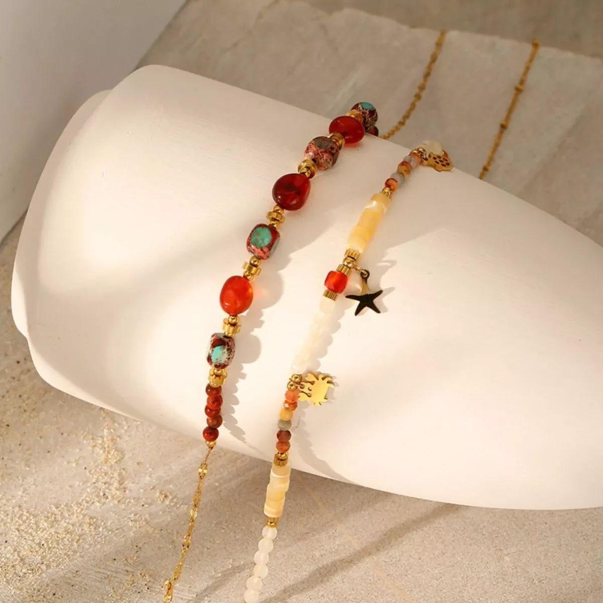 Two-Piece 18K Gold-Plated Natural Stone Bead Necklace Set - Southern Shores Clothing