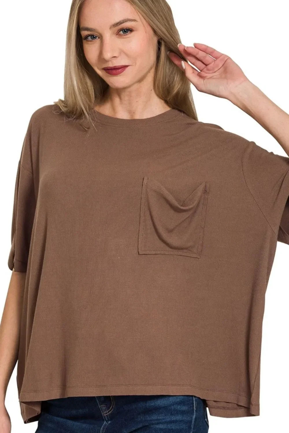 Oversized Ribbed Round Neck Short Sleeve Tee Cotton Blend - Southern Shores Clothing
