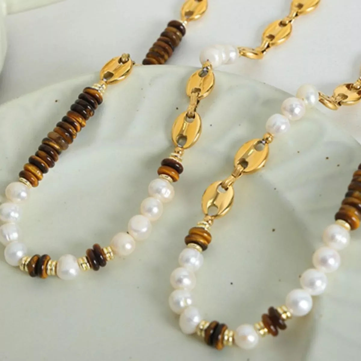 Tiger's Eye Freshwater Pearl Necklace, 18K Gold-Plated - Southern Shores Clothing
