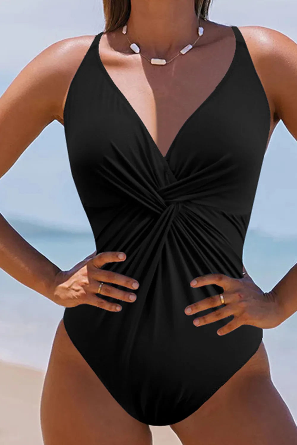 Southern Shores Twisted Crisscross V-Neck One-Piece Swimwear