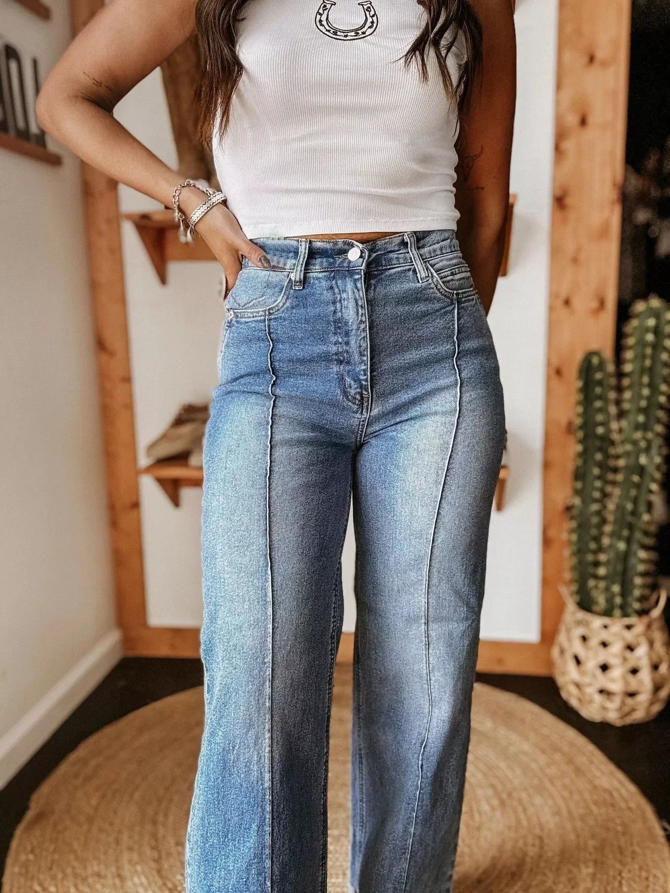 Coastal High Waisted Wide Leg Denim Jeans - Southern Shores Clothing