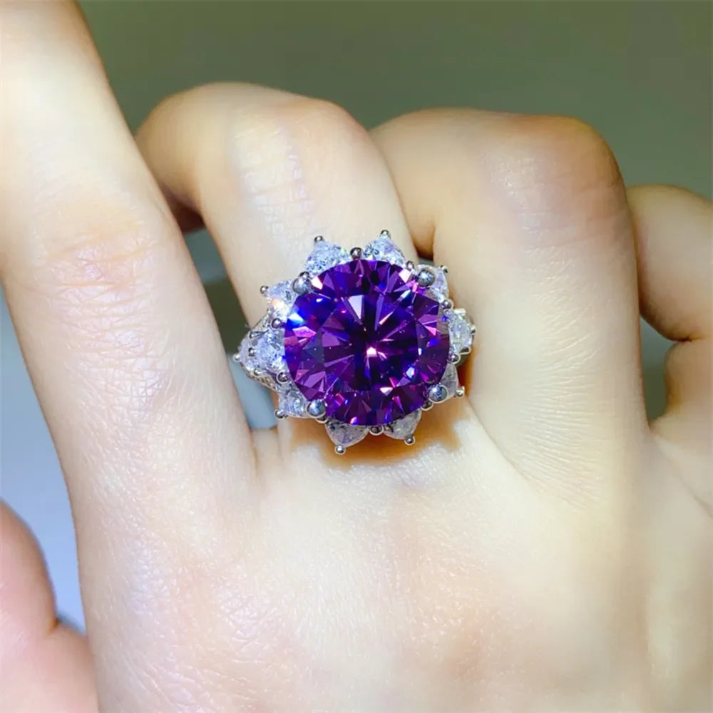 10 Carat Moissanite Sterling Silver Flower Ring - Southern Shores Clothing
