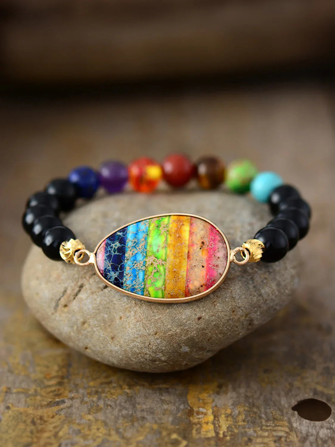 Natural Stone Beaded Geometric Bracelet Rose Gold Accent - Southern Shores Clothing