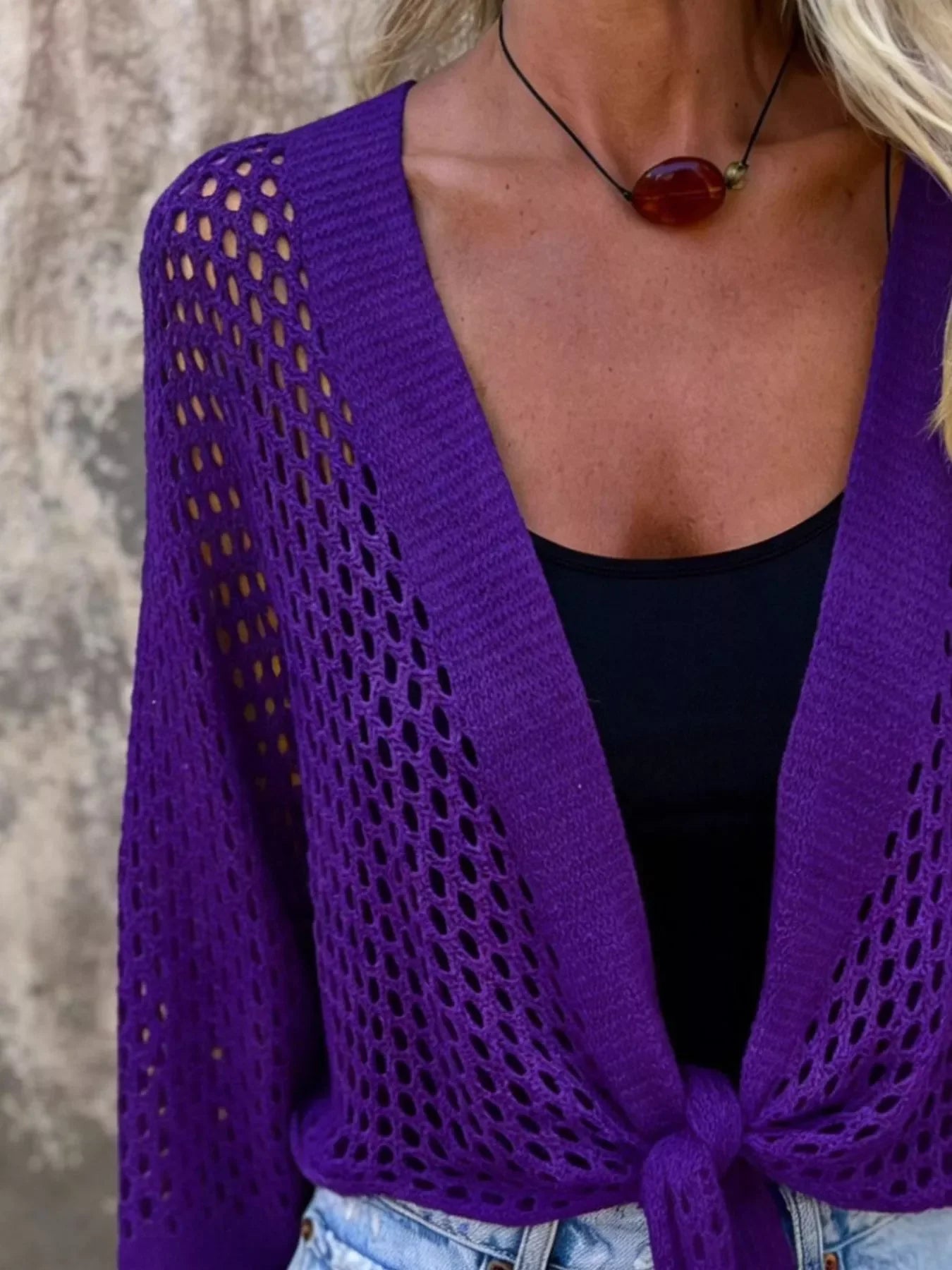Tie-Front Crochet Knit Cover Up With Openwork Detailing - Southern Shores Clothing
