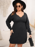 Plus Size Dropped Shoulder Long Sleeve Knit Mini Dress - Southern Shores Clothing