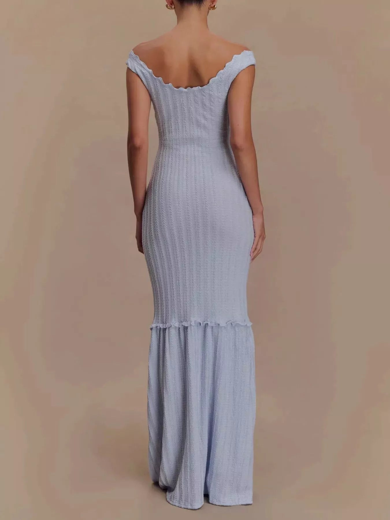 Frill Off Shoulder Knit Maxi Mermaid Dress