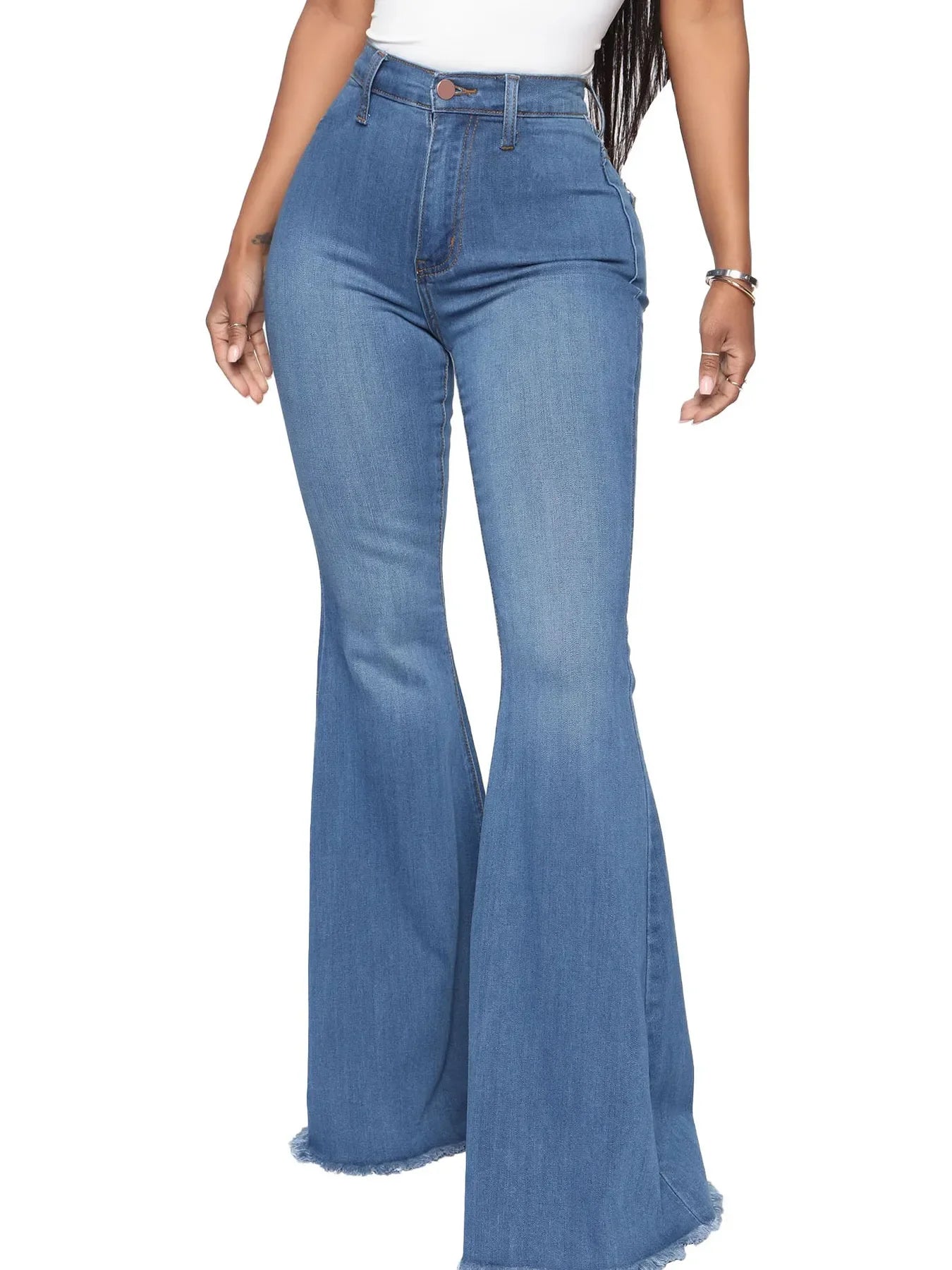 Plus Size Beachside High Waisted Raw Hem Flare Jeans - Southern Shores Clothing