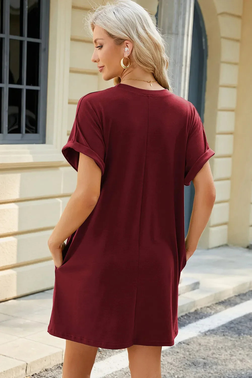 Round Neck Rolled Short Sleeve Tee Dress - Southern Shores Clothing