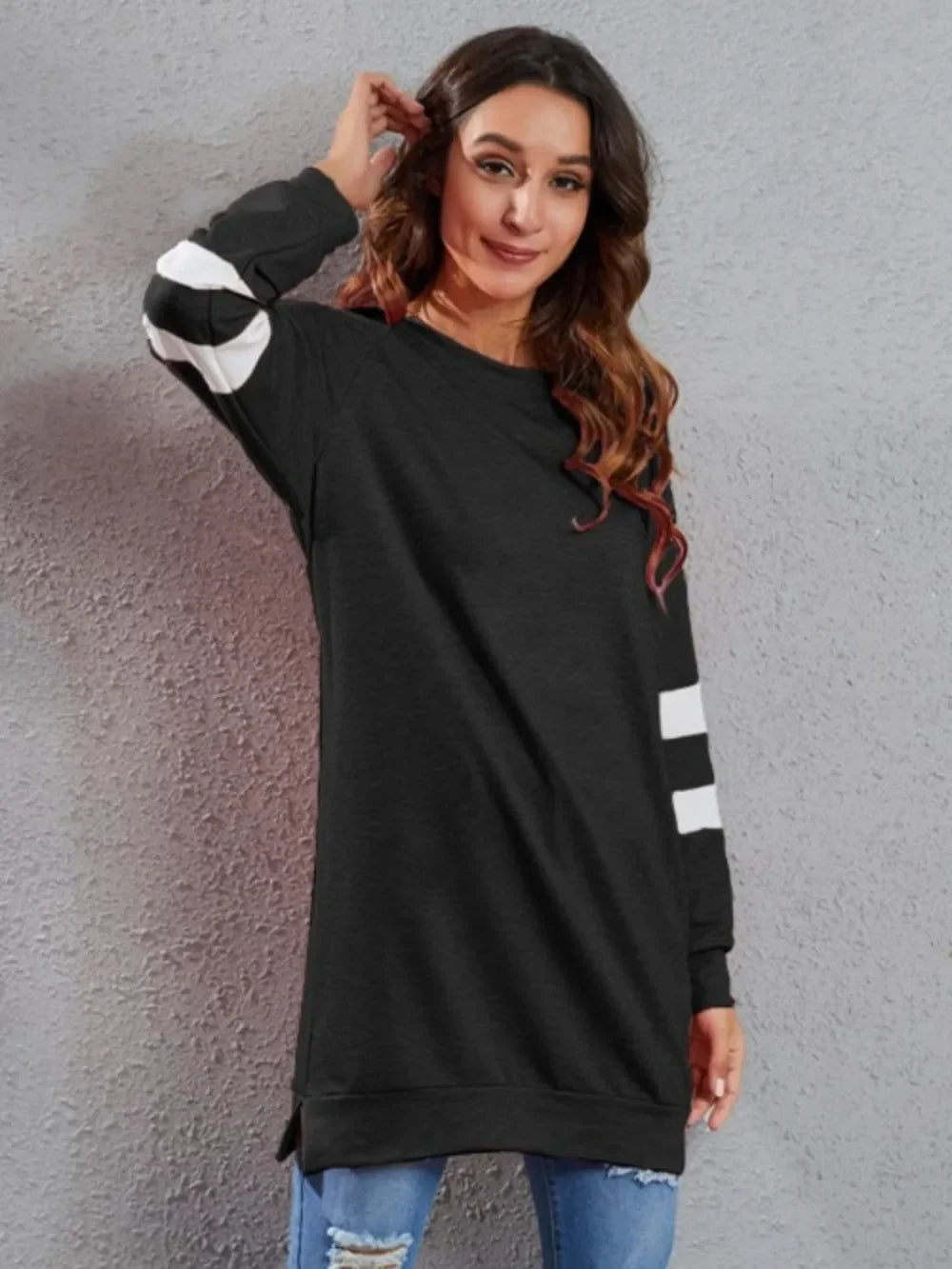 Full Size Striped Round Neck Long Sleeve T-Shirt - Southern Shores Clothing