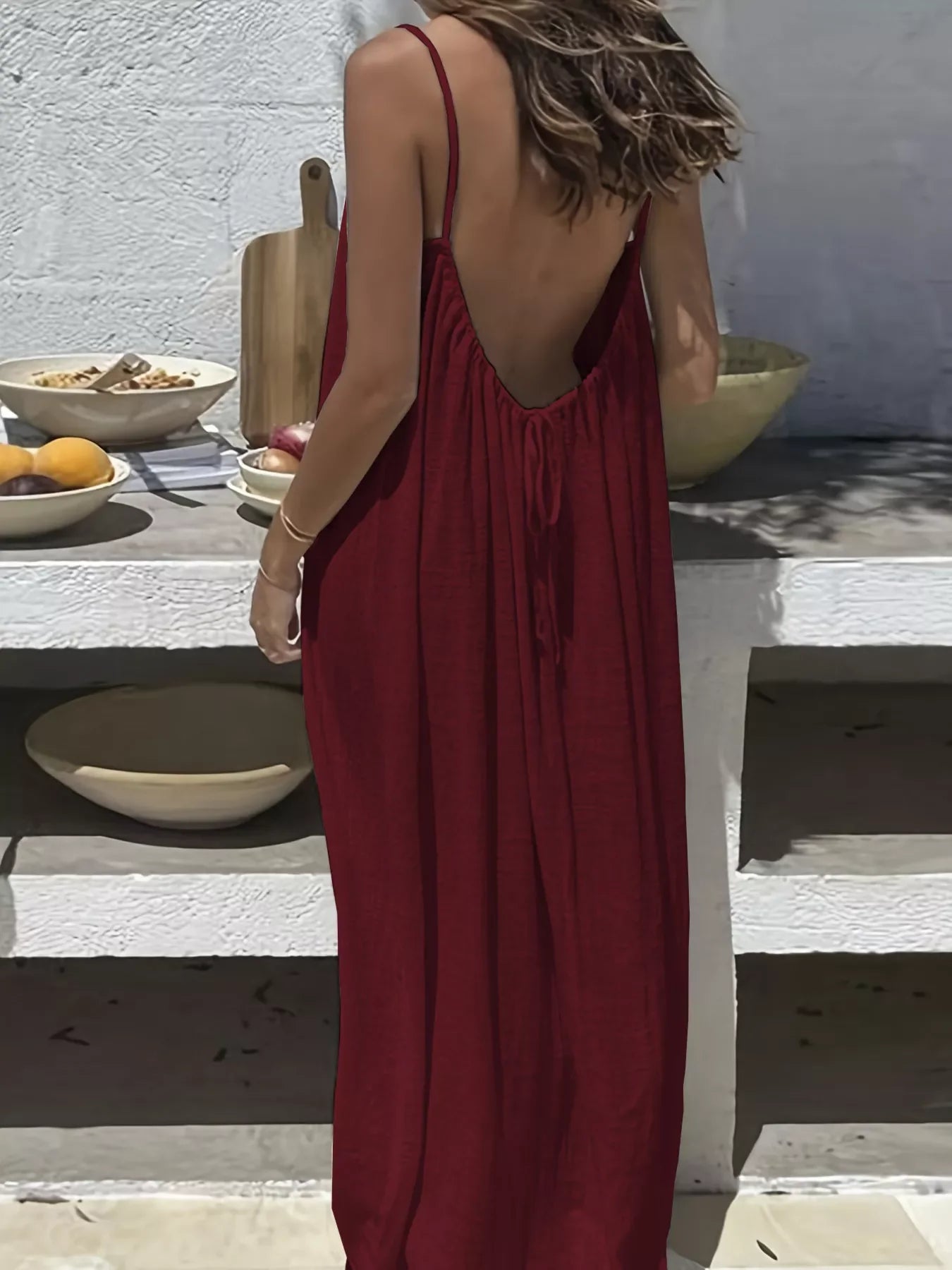 Backless Scoop Neck Maxi Dress With Tie Back - Southern Shores Clothing