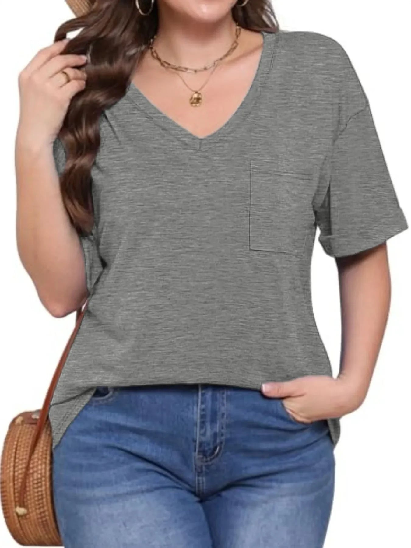 V-Neck Pocket T-Shirt With Stretch For Everyday Wear - Southern Shores Clothing