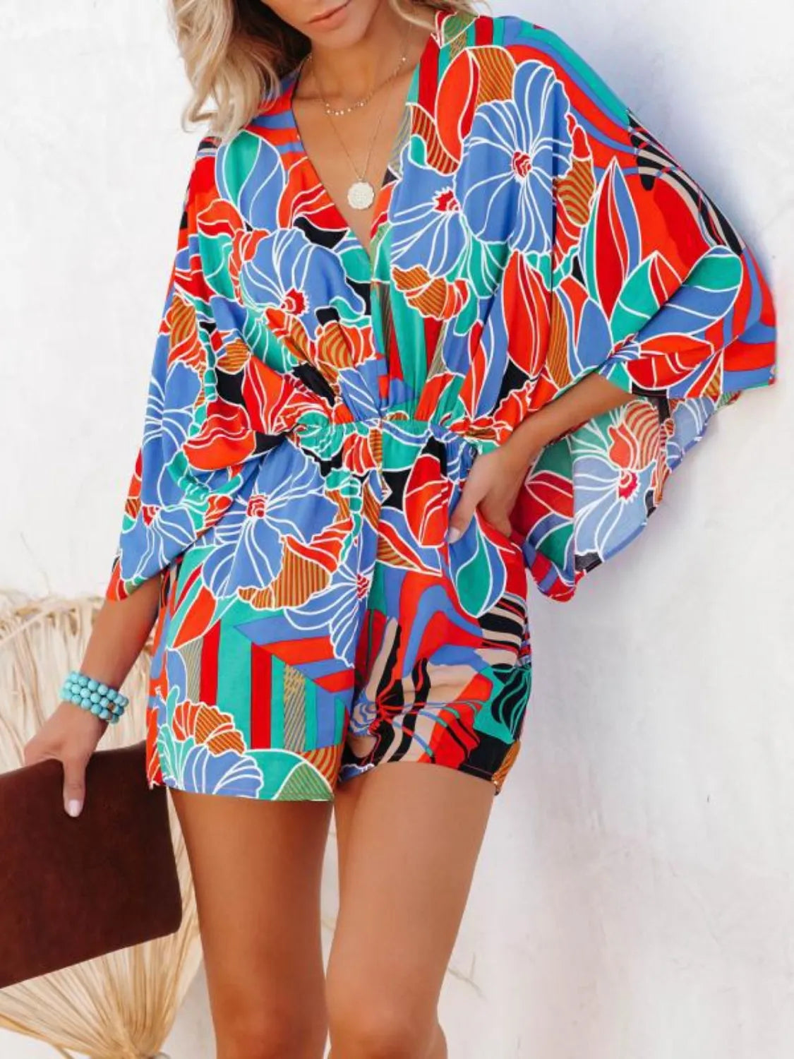 Oversized Tied-Back Printed Floral Romper